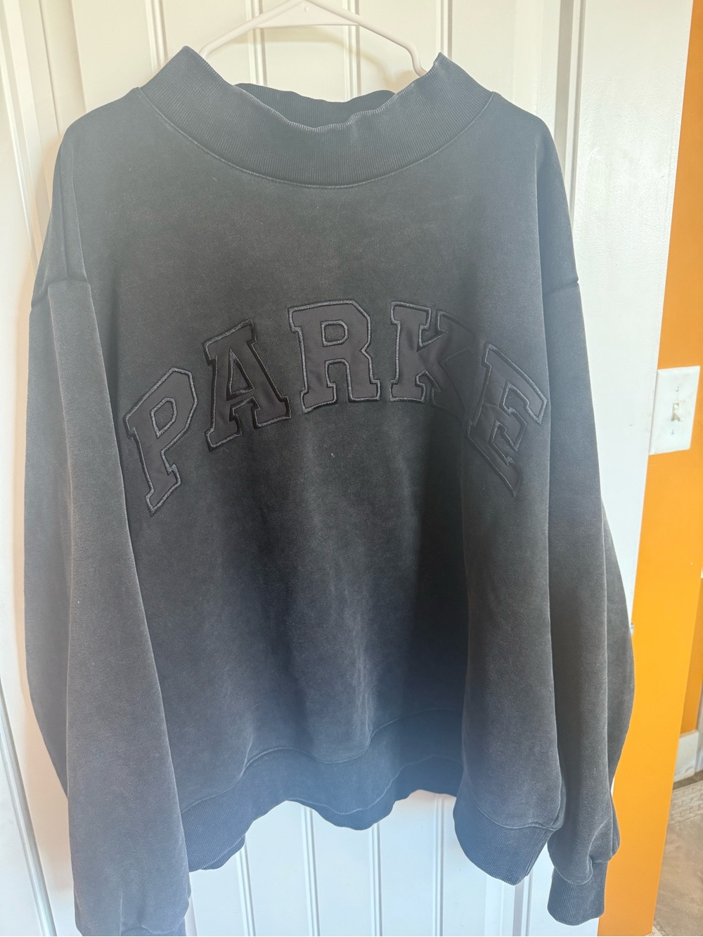 Parke Hapween Black Acid Wash Embroidered Crewneck XXL